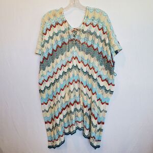 Unbranded Women Poncho OS Loose Weave Crochet Open Side Chevron Festival Desert